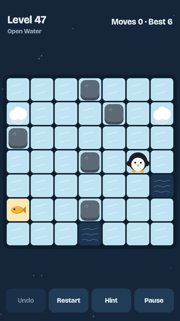 Slippery Paws: a level with open water and snow