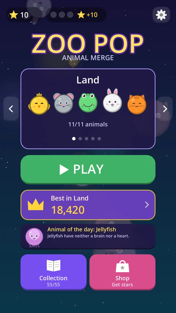 Zoo Pop main menu